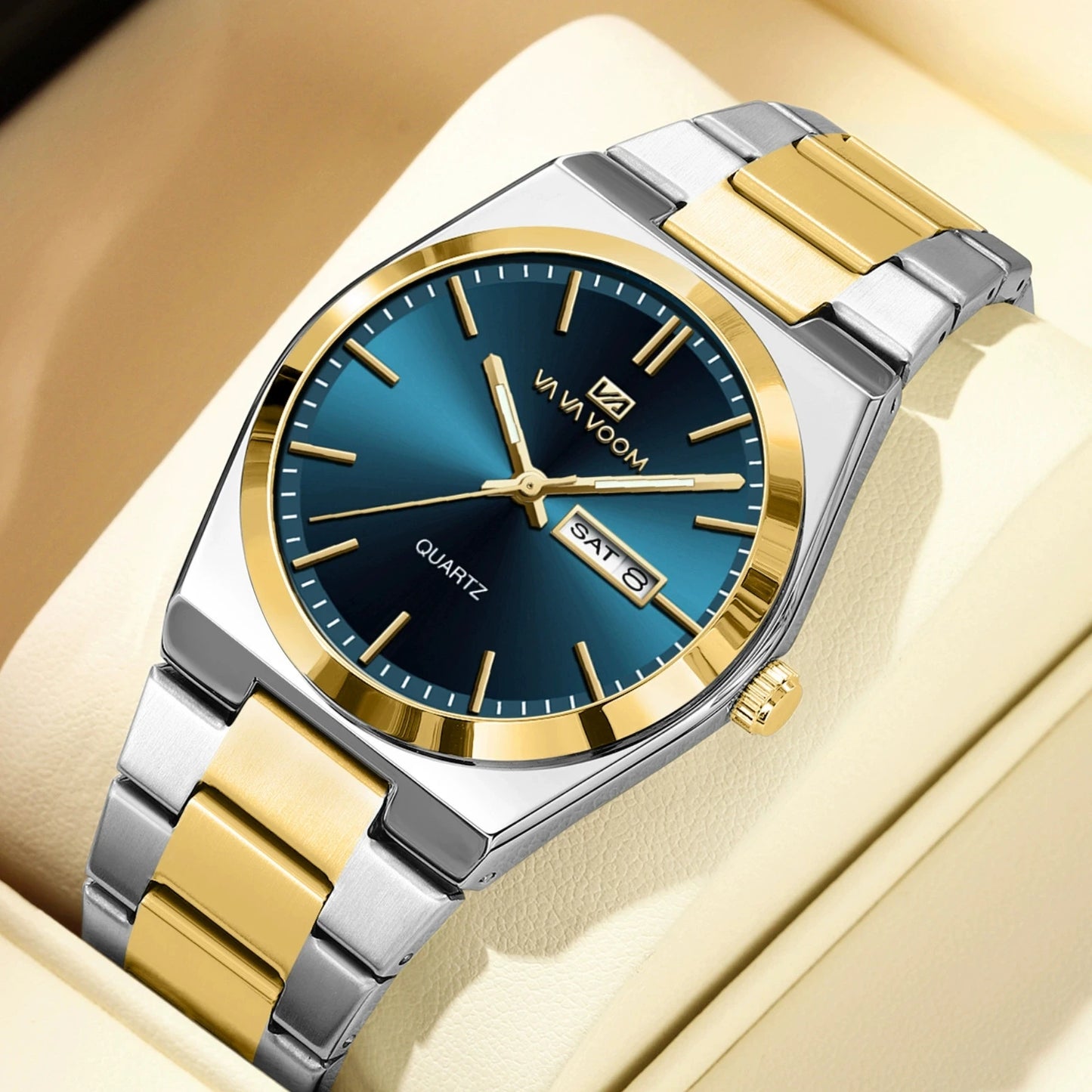 Men's Luxury Quartz Wristwatch Waterproof Luminous Week Date Stainless Steel Men's Watch