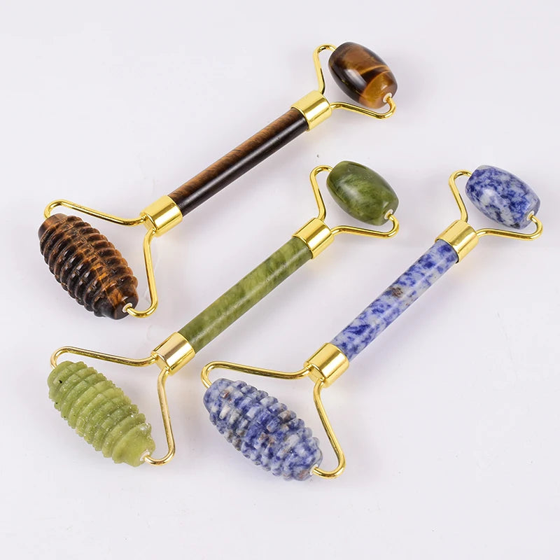 Acupuncture Massager Sawtooth Jade Roller Face Care Massage Tool Natural Rose Quartz Stone Gua Sha Health Neck Relax