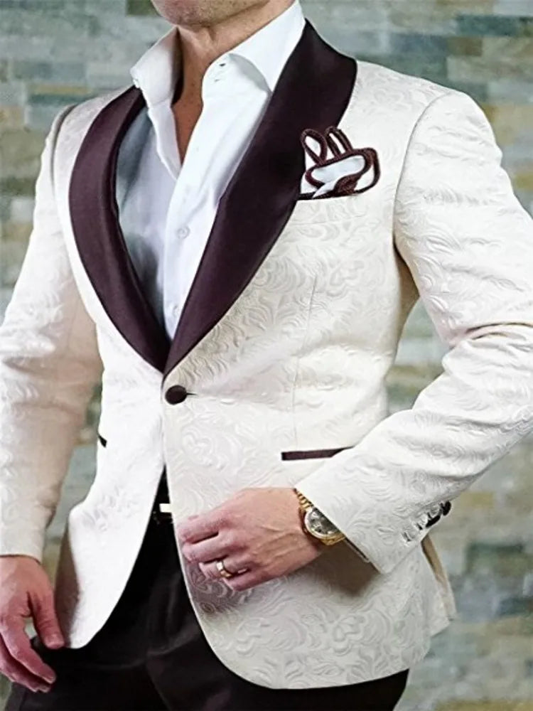 Groom Tuxedos Shawl Satin Lapel Men Suits 2 Pieces Wedding Bridegroom (Jacket + Pants + Tie)