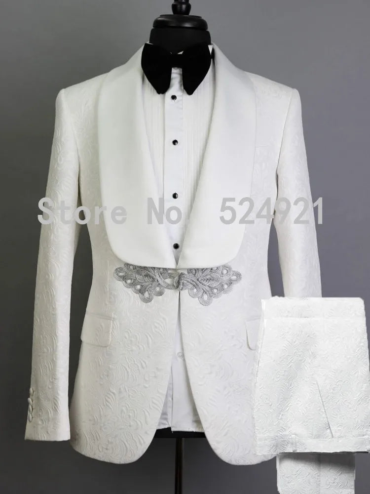 Groom Tuxedos Shawl Satin Lapel Men Suits 2 Pieces Wedding Bridegroom (Jacket + Pants + Tie)