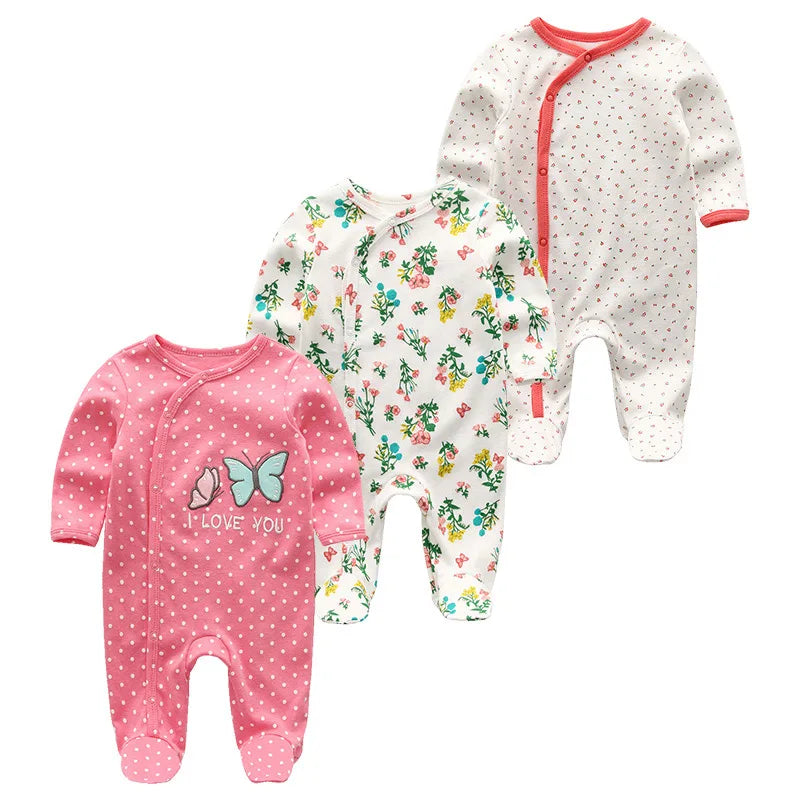 0-12Months Baby Rompers Newborn Pajamas Girls Boys 100% Cotton Long Sleeve 1/2/3 Pieces