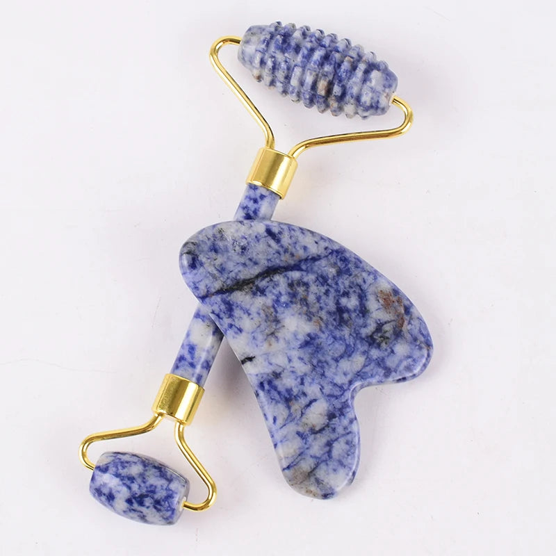 Acupuncture Massager Sawtooth Jade Roller Face Care Massage Tool Natural Rose Quartz Stone Gua Sha Health Neck Relax