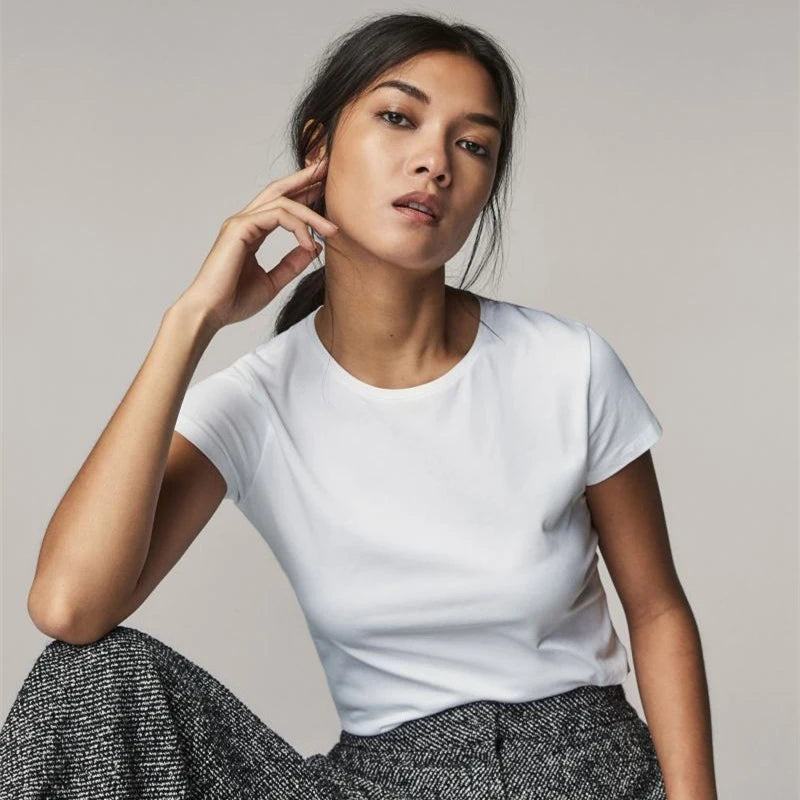 100% Cotton Women's T-Shirts Short Sleeves Solid Color