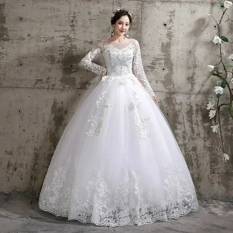 Custom Luxury Wedding Dress - Long Sleeve Ball Gown Plus Size