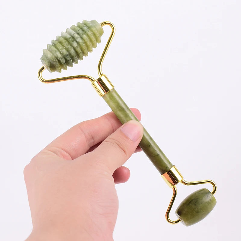Acupuncture Massager Sawtooth Jade Roller Face Care Massage Tool Natural Rose Quartz Stone Gua Sha Health Neck Relax