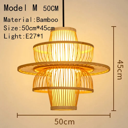 Bamboo Hand Knitted Wood Rattan Creative Hanging Lamp Light Fixture