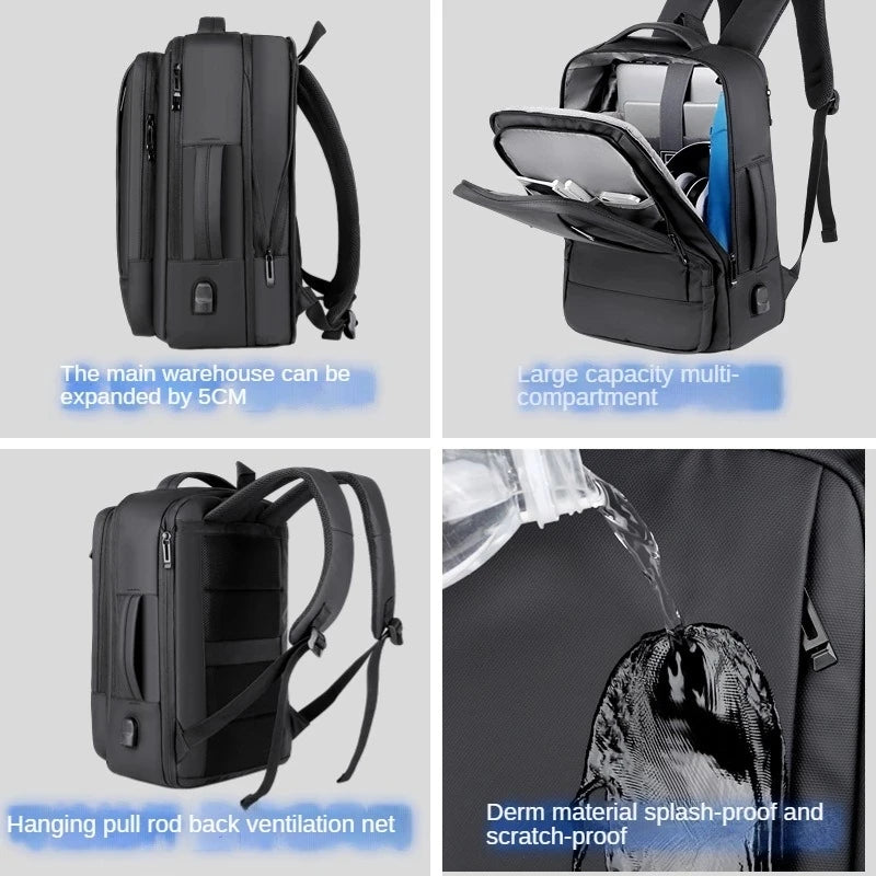 Men's Large Capacity Expandable Travel Backpack for 15.6 Inch Laptop Multi-function Anti-Theft
