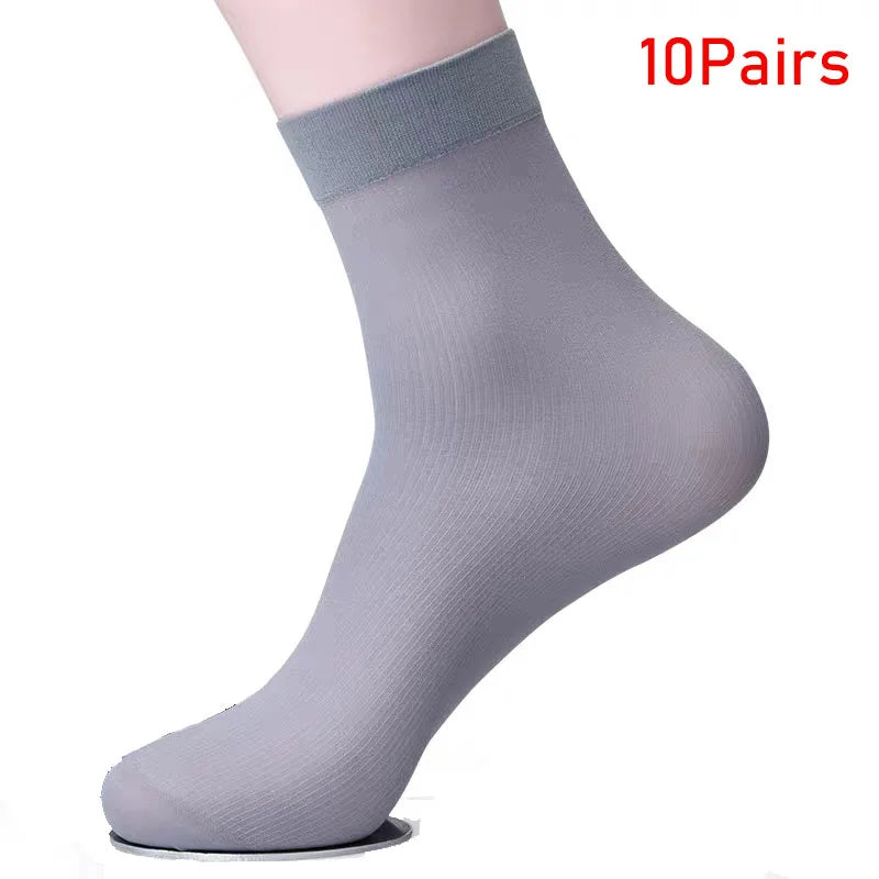 10pairs Bamboo Fiber Silk Men's Summer Socks Thin Stripe Breathable