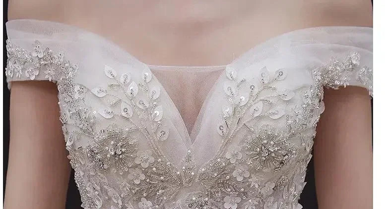 Luxury Off-Shoulder Wedding Dress - Handmade Lace Ball Gown