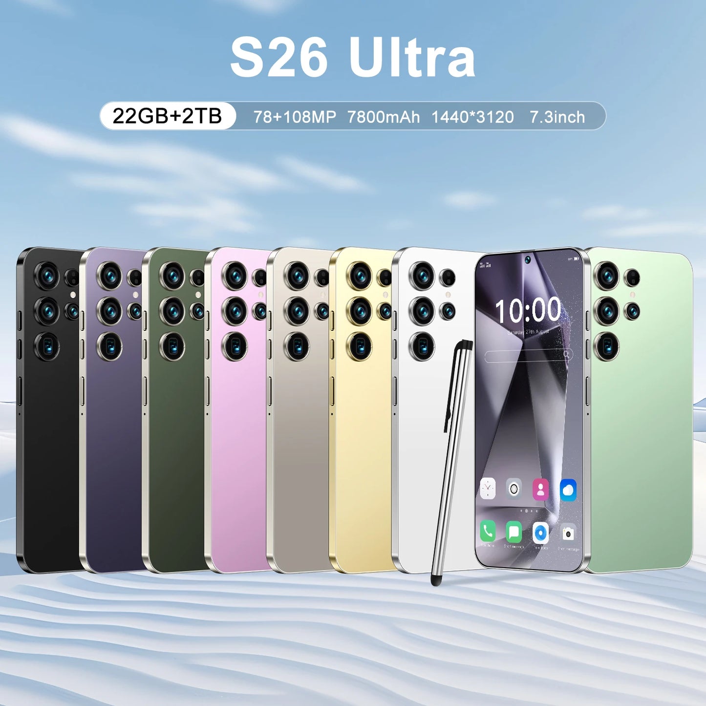 S26 Ultra 7.3 Inch 5G Smartphone 22GB+2TB Unlocked Dual SIM 72+108MP HD Android 14 100W Quick for Gaming 72+108MP Android 14
