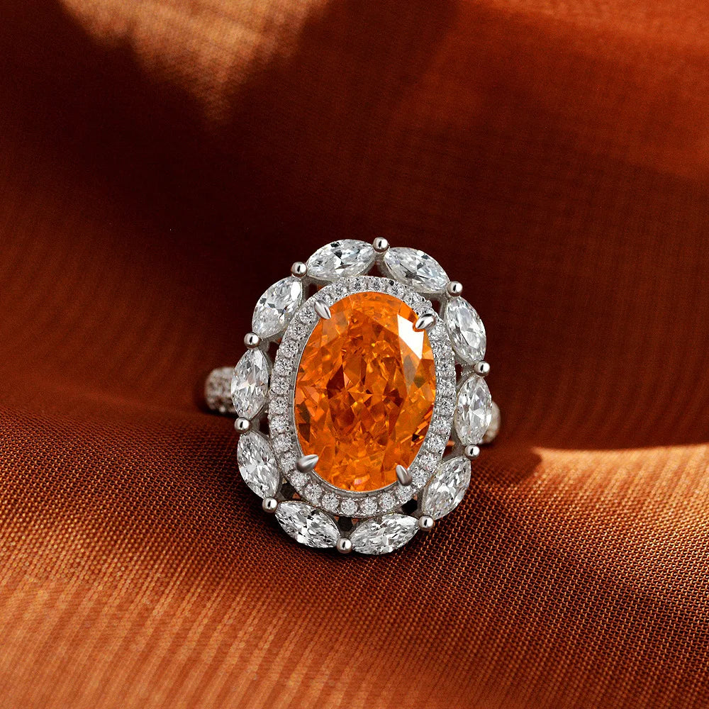 Radiant Cut 9*13MM Orange Gem Moissanite Ring 925 Sterling Silver Fine Jewelry