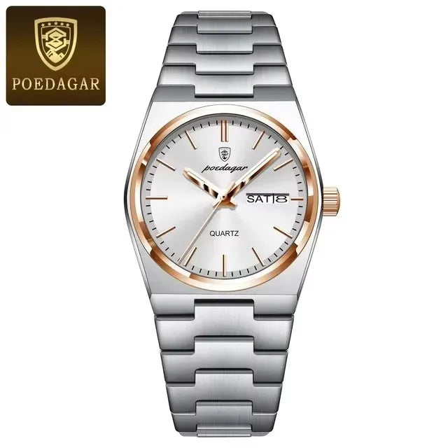 Luxury Watch for Woman Elegant Quartz Waterproof Luminous Date Week Stainless Steel
