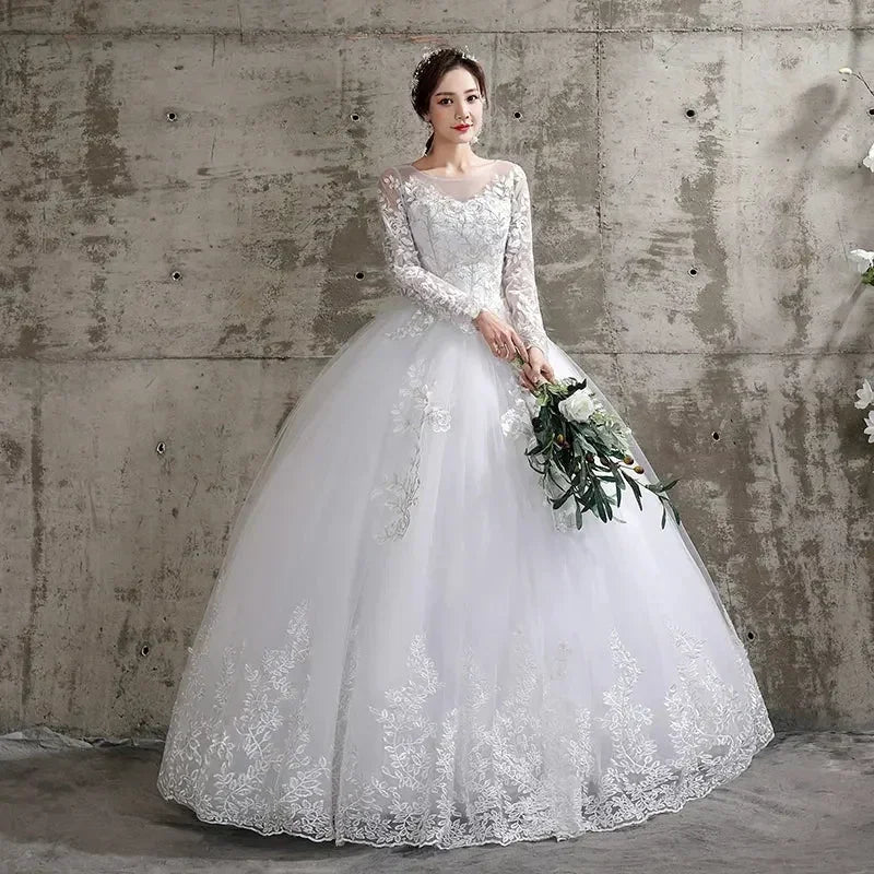 Custom Luxury Wedding Dress - Long Sleeve Ball Gown Plus Size
