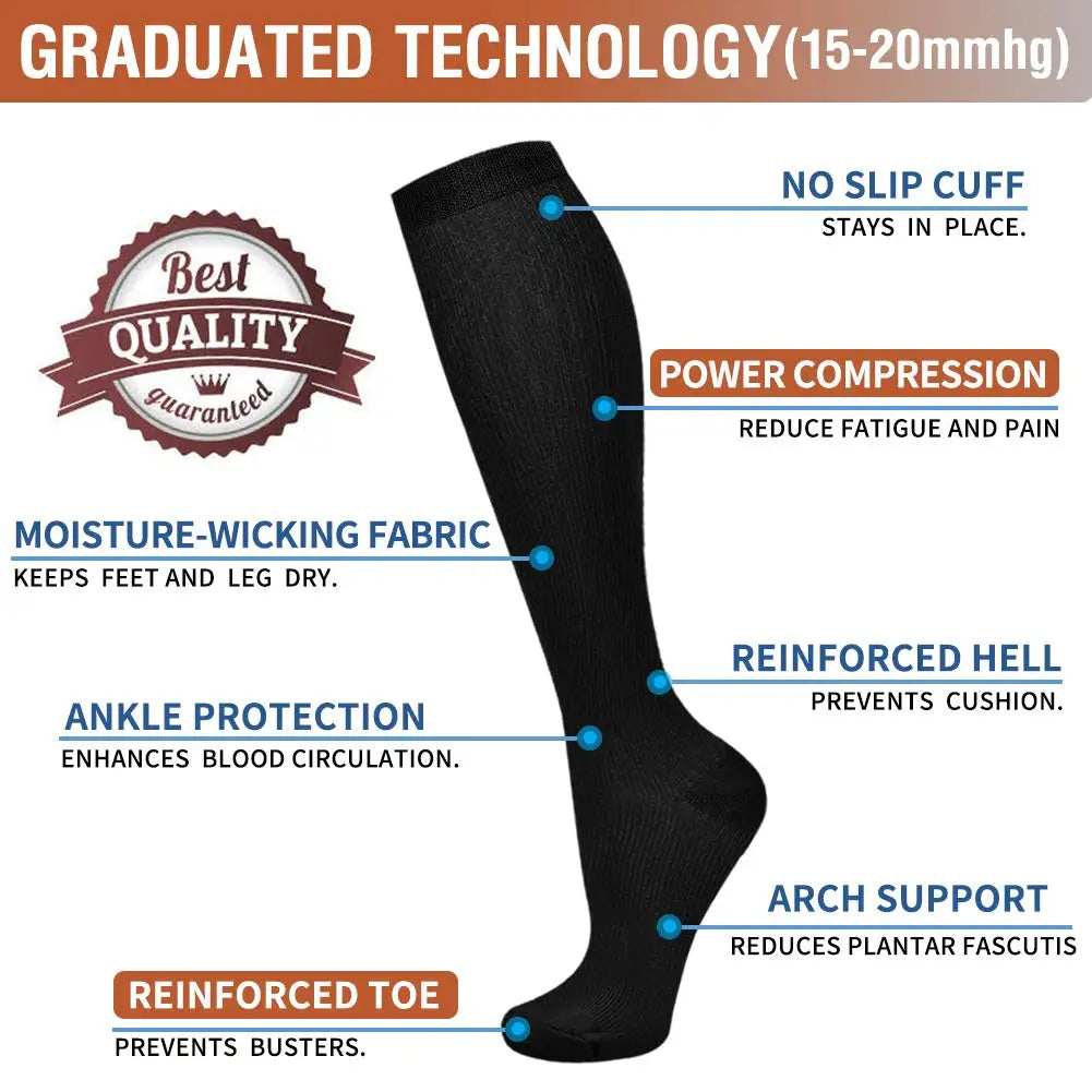 3/67 Pair Compression Stocking Women Men Knee High 30mmHg Edema Diabetes Varicose Veins Running Travel Sport Compression Socks