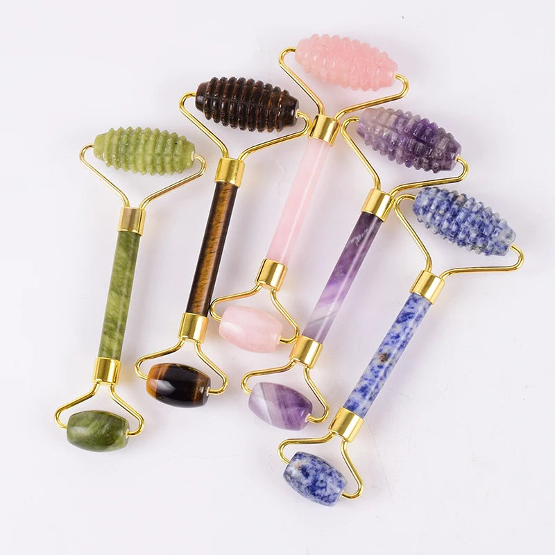 Acupuncture Massager Sawtooth Jade Roller Face Care Massage Tool Natural Rose Quartz Stone Gua Sha Health Neck Relax