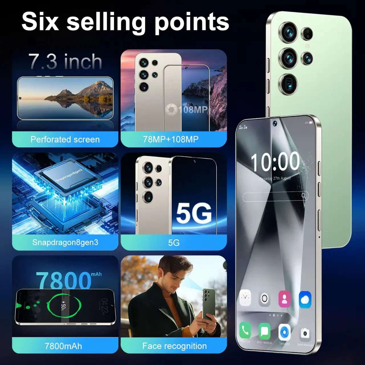 S26 Ultra 7.3 Inch 5G Smartphone 22GB+2TB Unlocked Dual SIM 72+108MP HD Android 14 100W Quick for Gaming 72+108MP Android 14