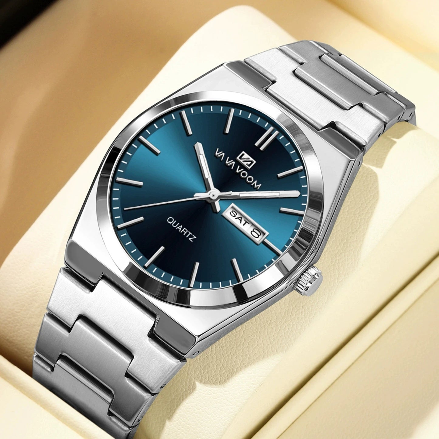 Men's Luxury Quartz Wristwatch Waterproof Luminous Week Date Stainless Steel Men's Watch