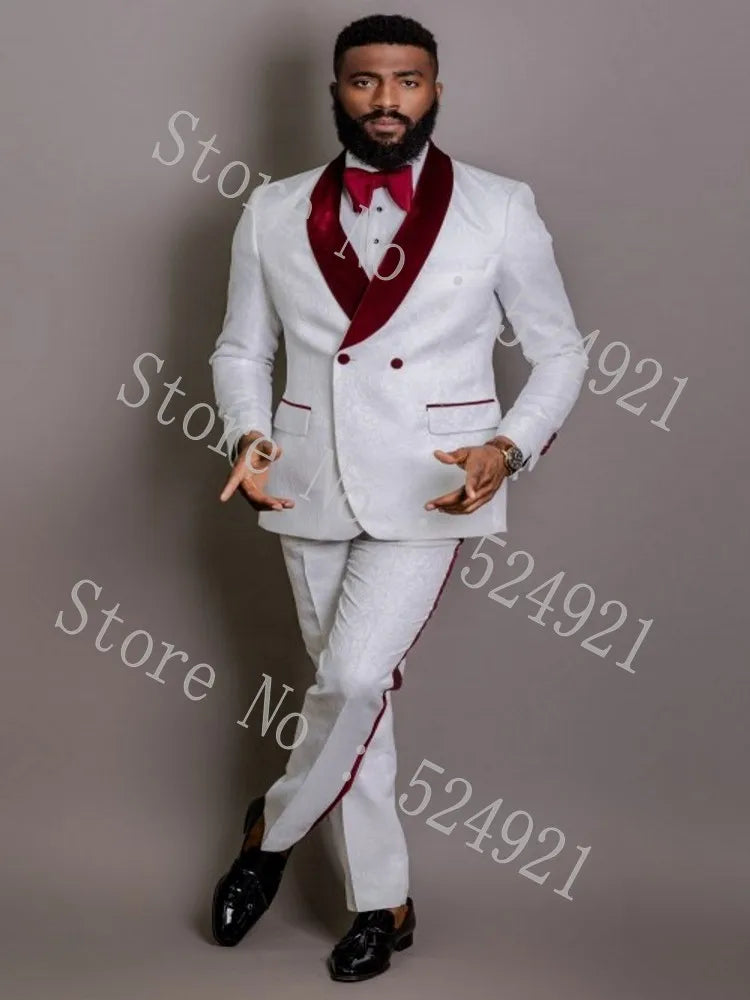 Groom Tuxedos Shawl Satin Lapel Men Suits 2 Pieces Wedding Bridegroom (Jacket + Pants + Tie)