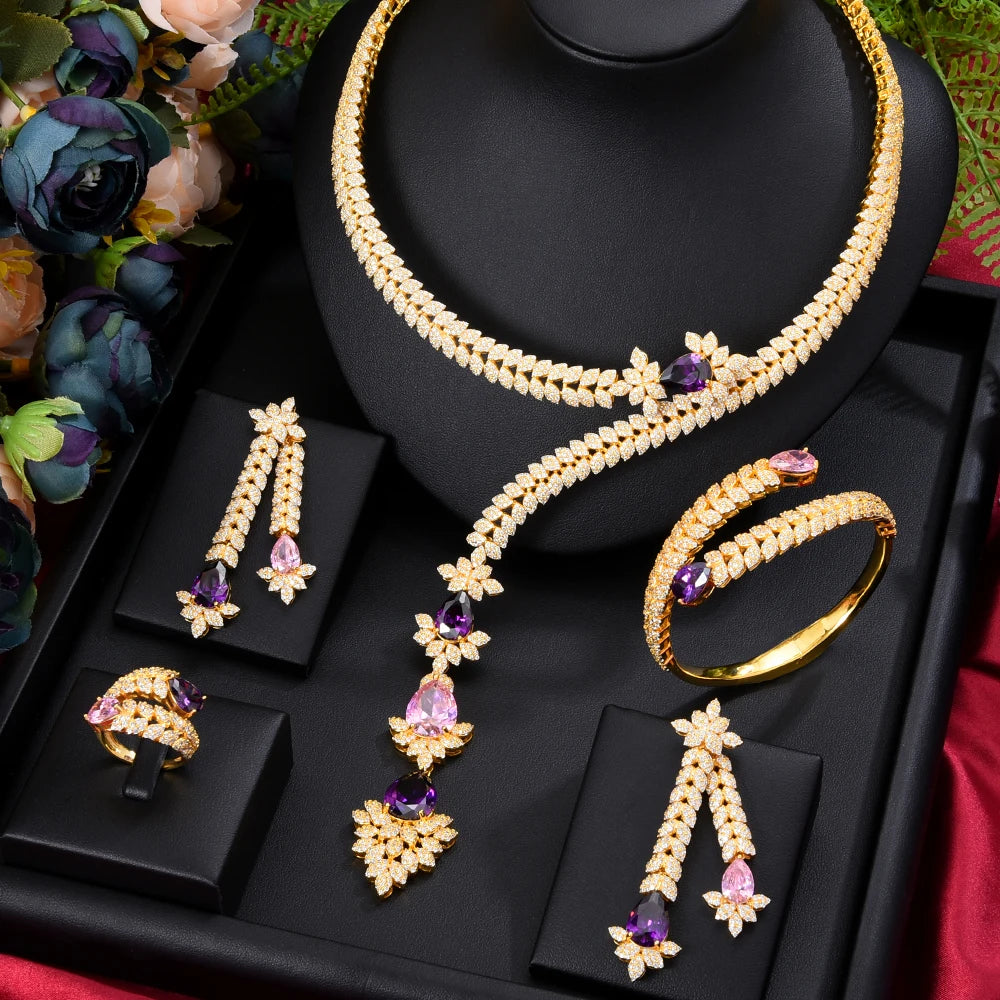 4PCS Green CZ Luxury African Dubia Jewelry Set