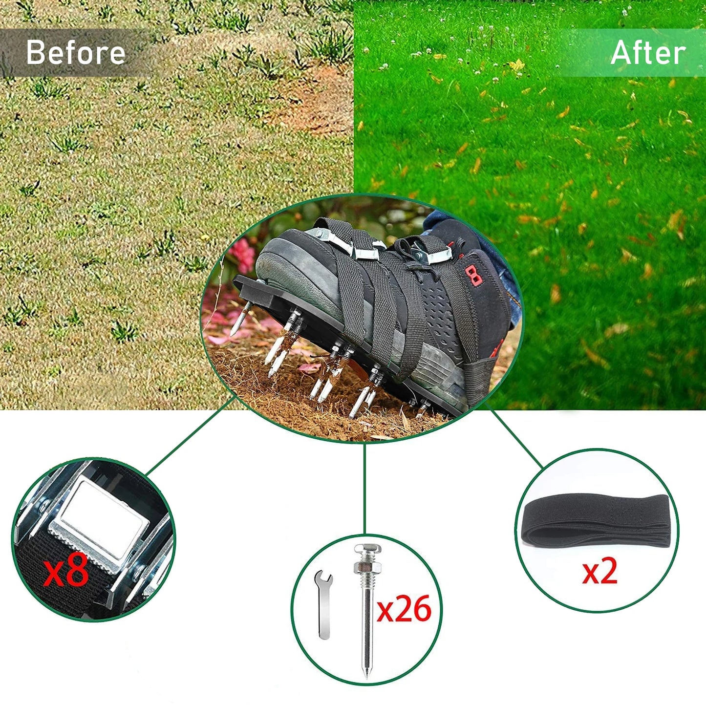 Lawn Aerator Spikes Shoes Sandals with 5 Adjustable Straps, Universal Size for All Shoes