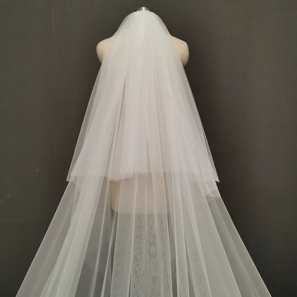 Long Lace Wedding Veil 4 Meters White Ivory Bridal Veil with Comb Blusher