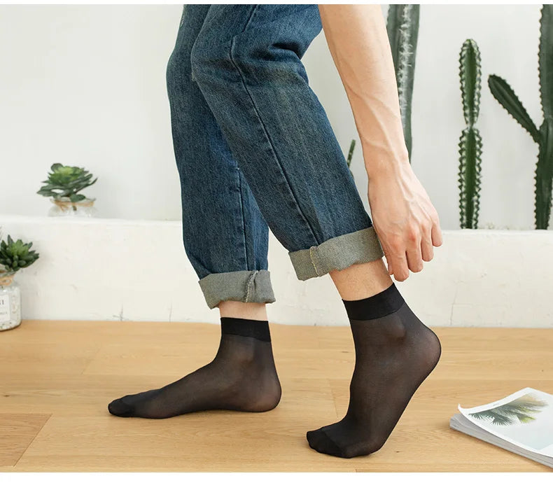 10pairs Bamboo Fiber Silk Men's Summer Socks Thin Stripe Breathable