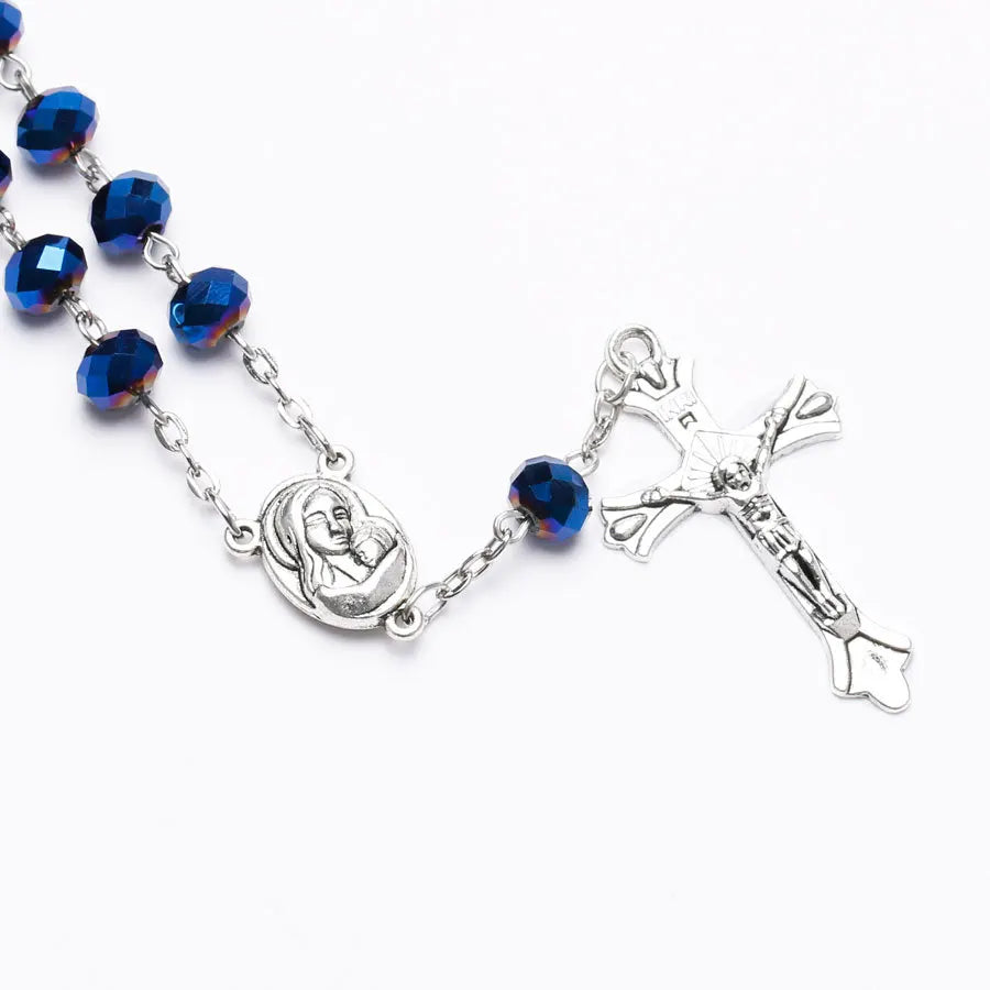 Catholic Prayer Long Chain Rosaries Jewelry for Men Women Stainless Steel Cross Pendant Necklaces
