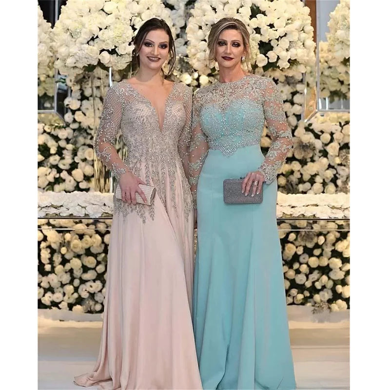 Elegant Luxury Crystals Beading Two Styles Chiffon Plus Size Party Gowns Evening Dress