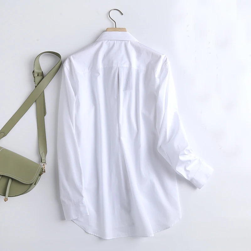 England Style Poplin Solid White Women Blouse
