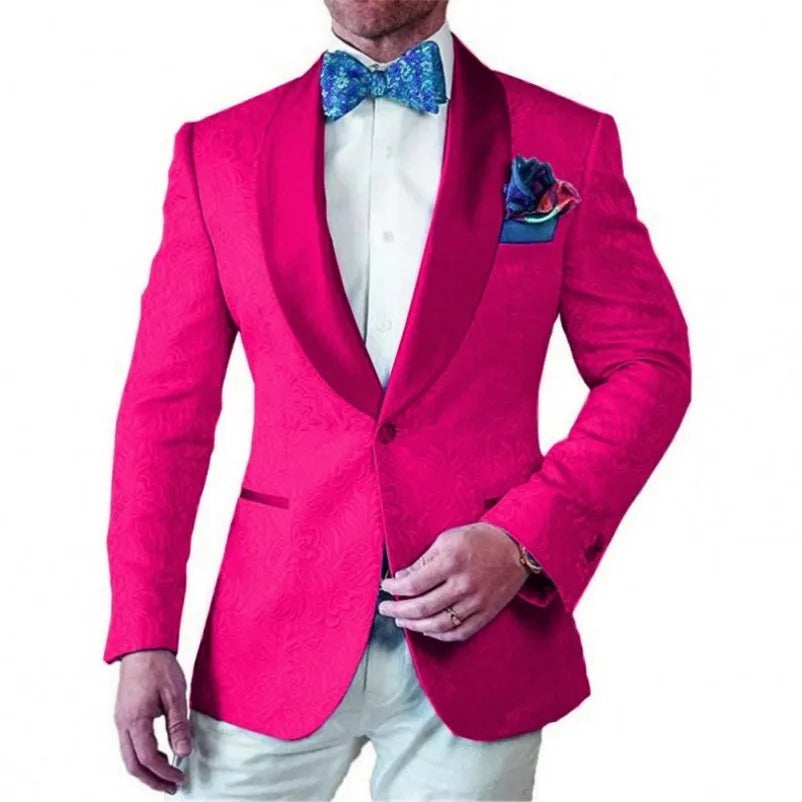 Groom Tuxedos Shawl Satin Lapel Men Suits 2 Pieces Wedding Bridegroom (Jacket + Pants + Tie)