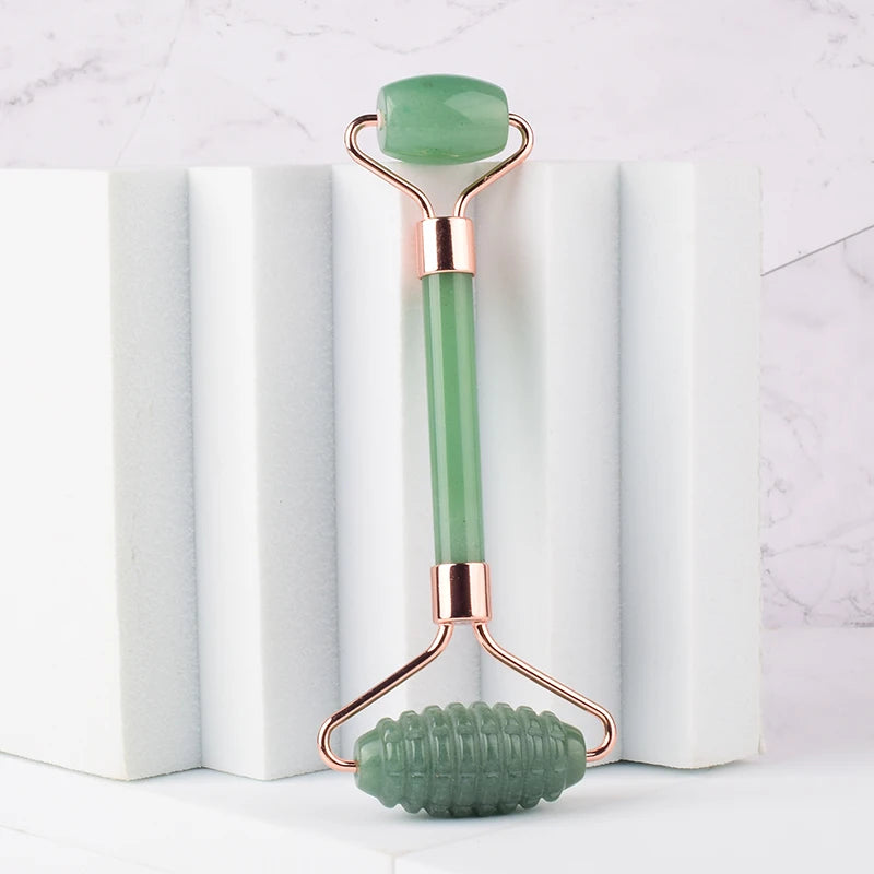 Acupuncture Massager Sawtooth Jade Roller Face Care Massage Tool Natural Rose Quartz Stone Gua Sha Health Neck Relax