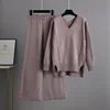 Woman's Sweaters and Wide Leg Pants Two Piece Sets Autumn Winter Thick Warm Tracksuit for Women V-neck Pullovers Casual Trousers