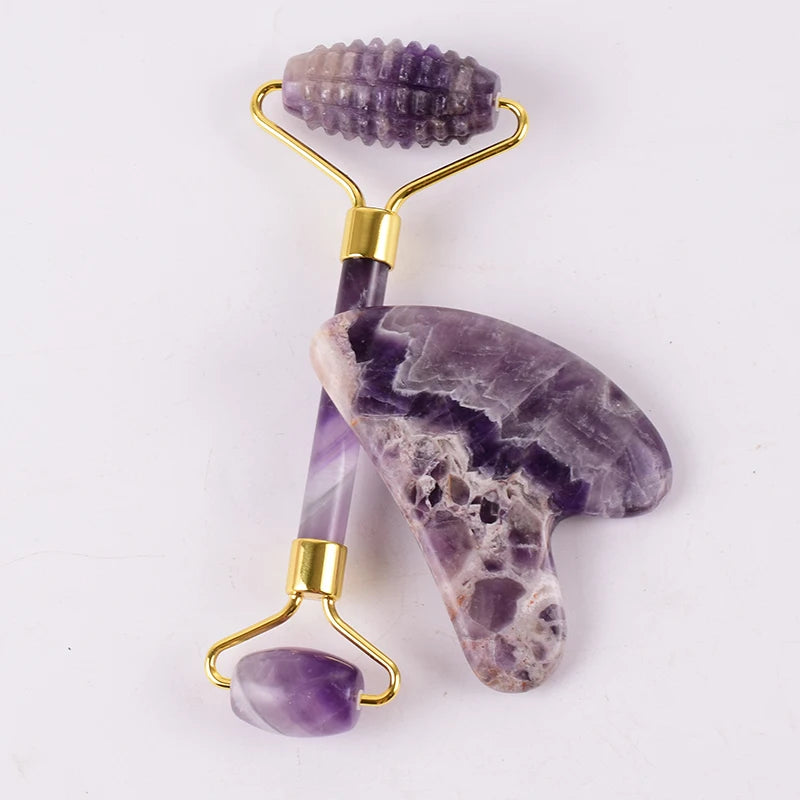 Acupuncture Massager Sawtooth Jade Roller Face Care Massage Tool Natural Rose Quartz Stone Gua Sha Health Neck Relax