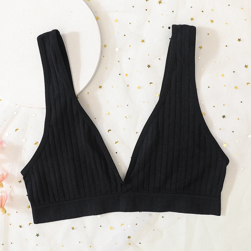 Deep V-neck Push-Up Bras For Women Seamless Bra Sexy Lingerie Rib Wireless Bralette Unlined Sport Crop Top S-XL Female Underwear