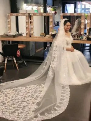 Luxury Cathedral Bridal Veils Sequins 3M 4M 5M Appliques Lace Edge