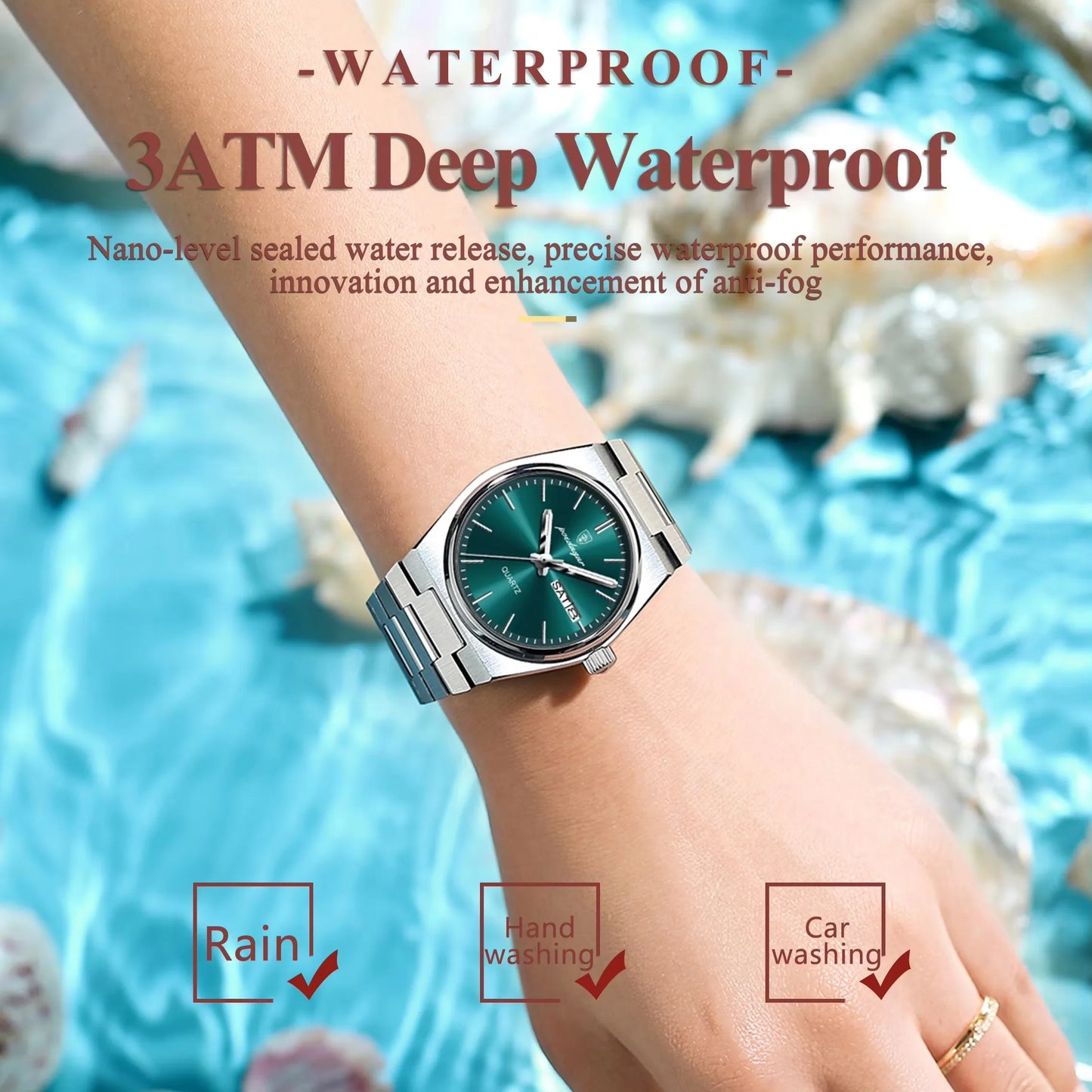 Luxury Watch for Woman Elegant Quartz Waterproof Luminous Date Week Stainless Steel