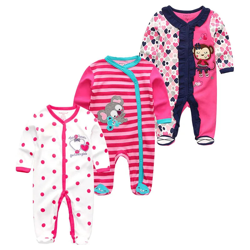 0-12Months Baby Rompers Newborn Pajamas Girls Boys 100% Cotton Long Sleeve 1/2/3 Pieces
