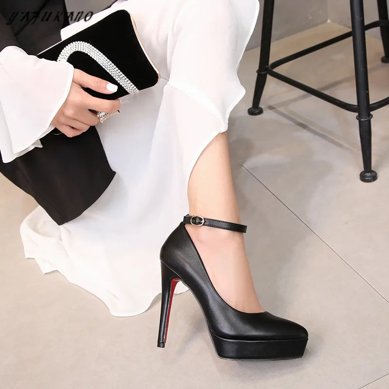 Pump Buckle Pointed Toe High Heels 12cm Women Platform Shoe