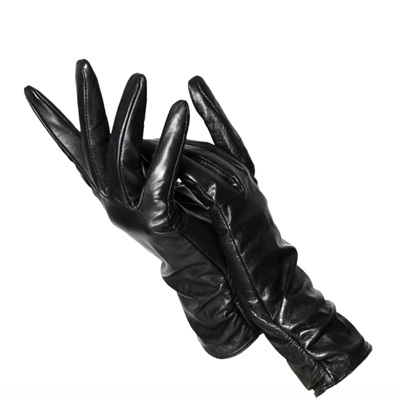 Classic pleated leather Women gloves