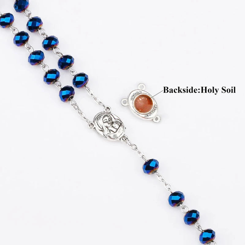 Catholic Prayer Long Chain Rosaries Jewelry for Men Women Stainless Steel Cross Pendant Necklaces