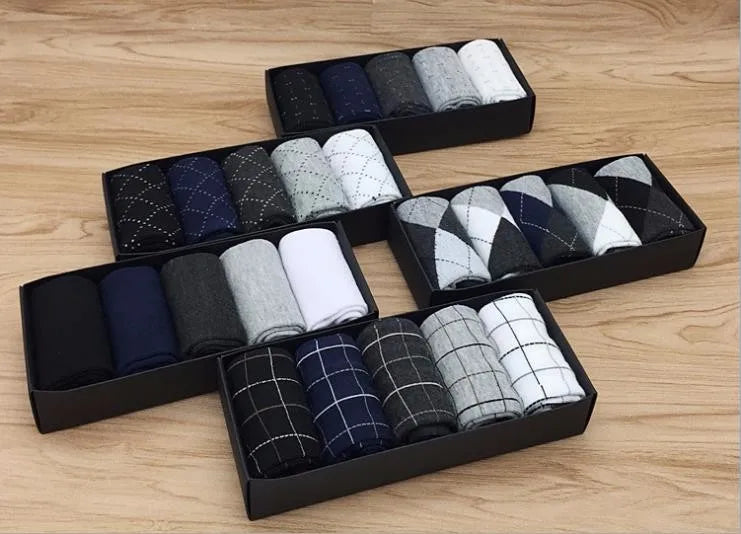 5 Pairs/lot Cotton Men's Dress Sock Solid Color