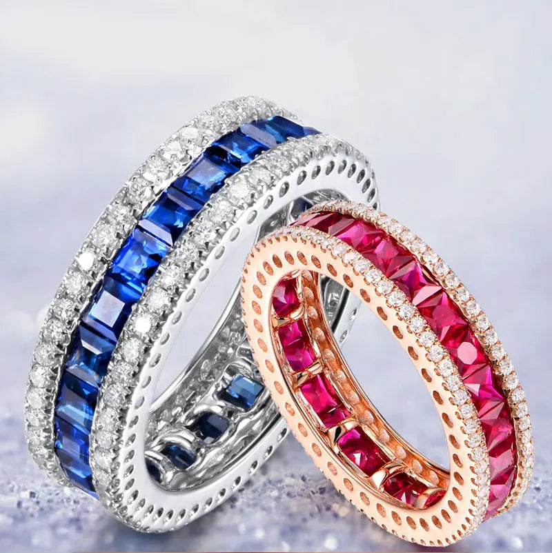 Women Fine Jewelry 925 Sterling Silver Round Vintage Antique Band Ring With Clear Zircon Blue