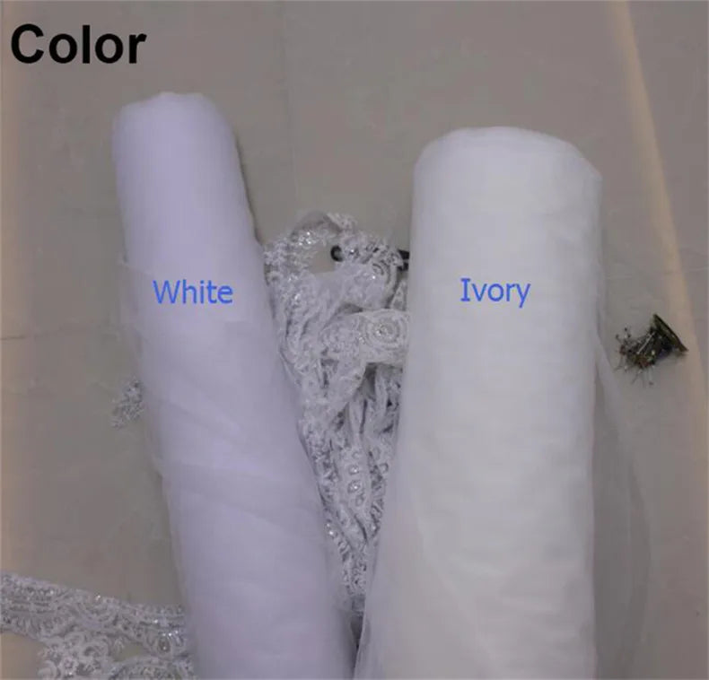 Tulip Floral Lace Wedding Veil with Comb Romantic Single Layer Bridal Veil with Beads