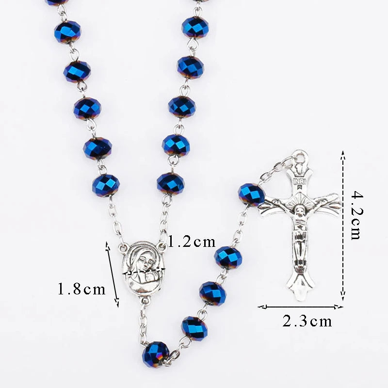 Catholic Prayer Long Chain Rosaries Jewelry for Men Women Stainless Steel Cross Pendant Necklaces