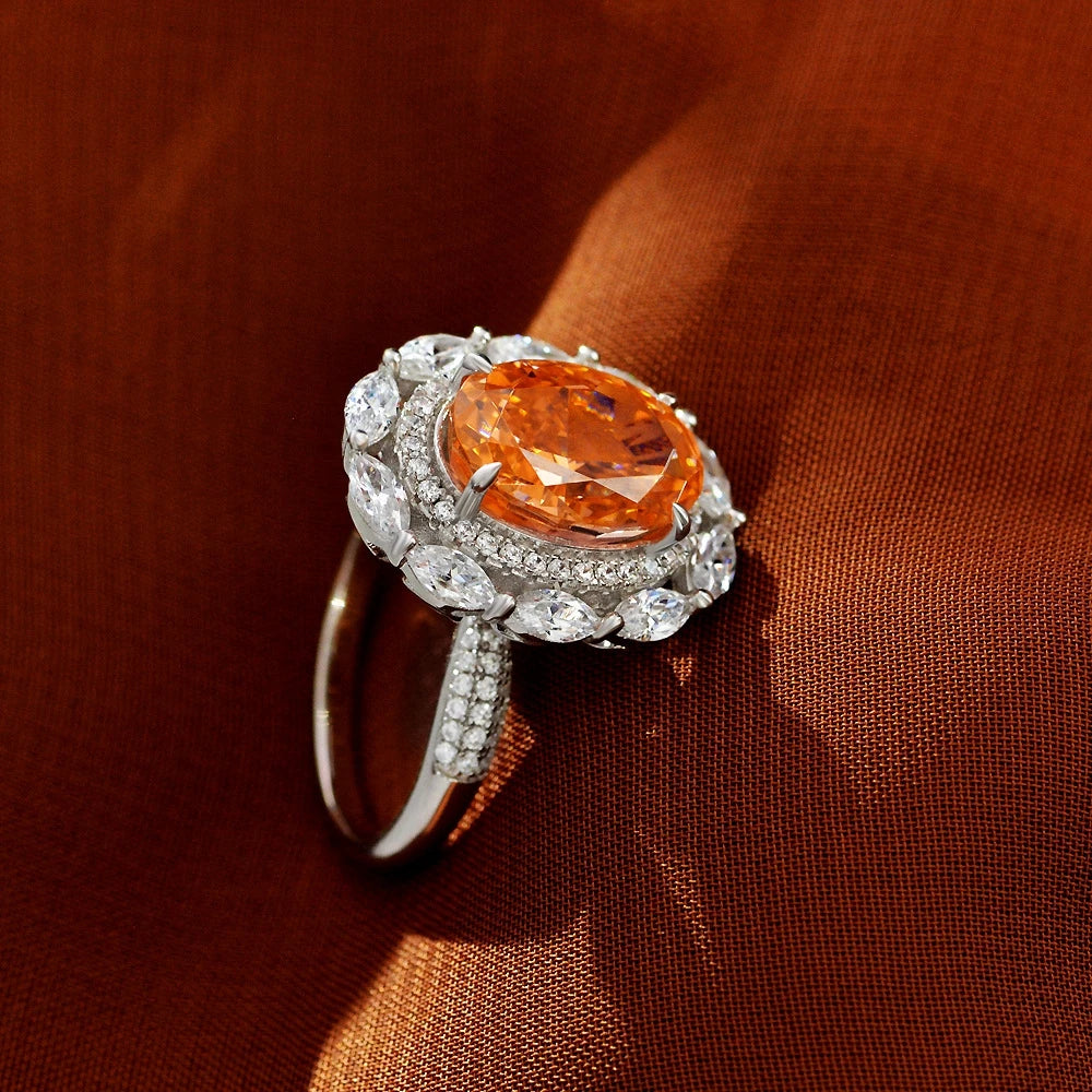 Radiant Cut 9*13MM Orange Gem Moissanite Ring 925 Sterling Silver Fine Jewelry