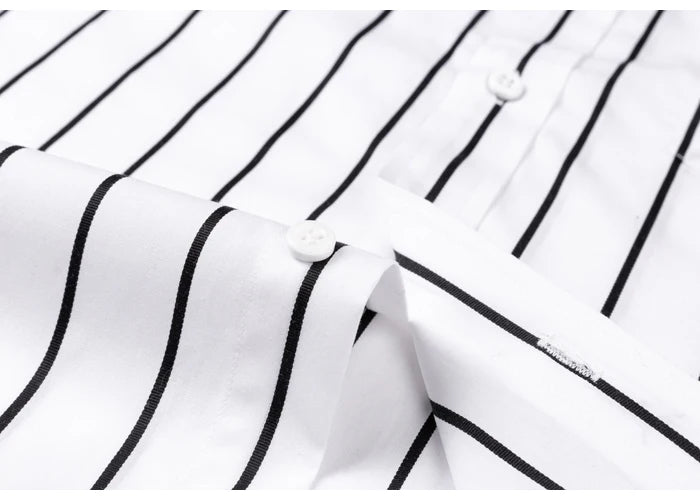 England Style Soft 100% Cotton Fashion Shirts Single Patch Pocket Long Sleeve Standard-fit Button-down Man Casual Striped Shirt