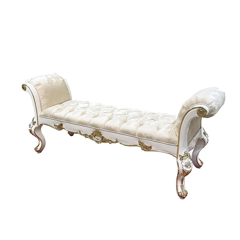 French Fabric Bed End Stool European-style Palace Luxury New Classical Solid Wood Room