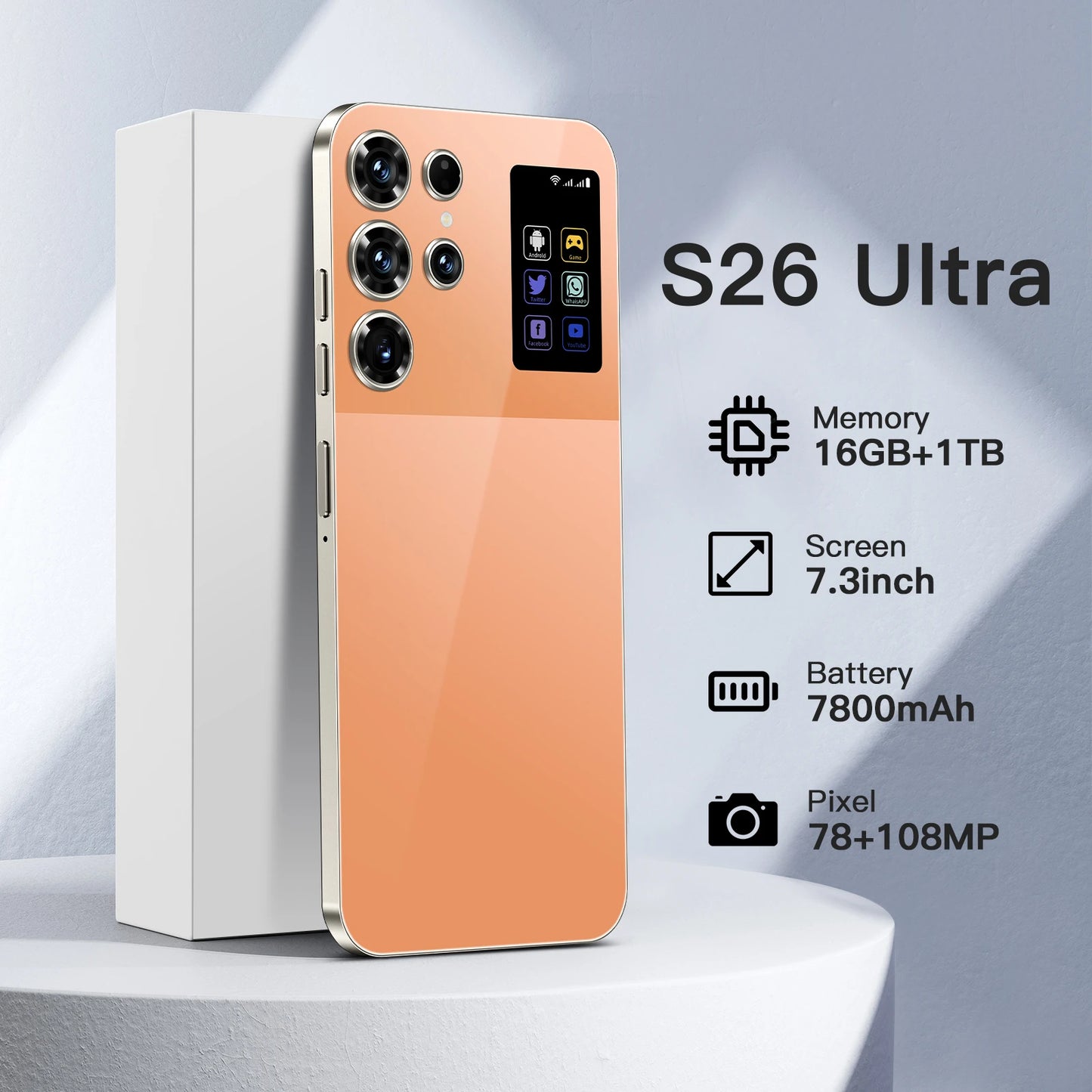 2025 New Original S26 Ultra 5G Smartphone 7.3 Inch HD 16GB+1TB Dual Card Unlocked Android 14.0 Deca Core Global Version Spanish