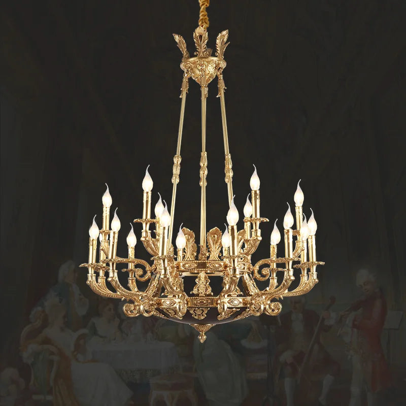 High End Royal Antique Brass Chandelier Mid Century Big Pendant Light Baroque Bronze Copper for Living Room Bedroom