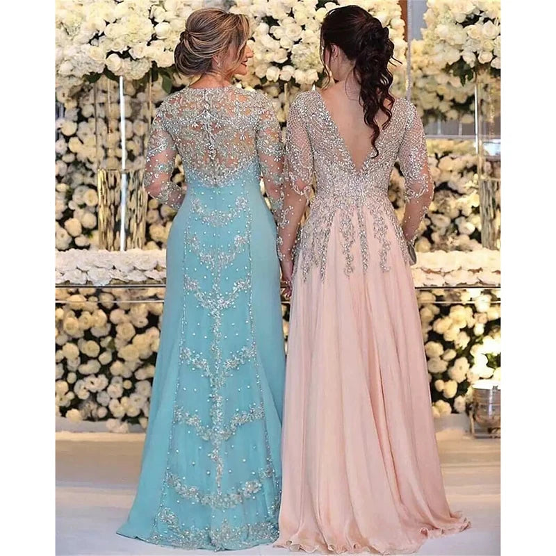Elegant Luxury Crystals Beading Two Styles Chiffon Plus Size Party Gowns Evening Dress